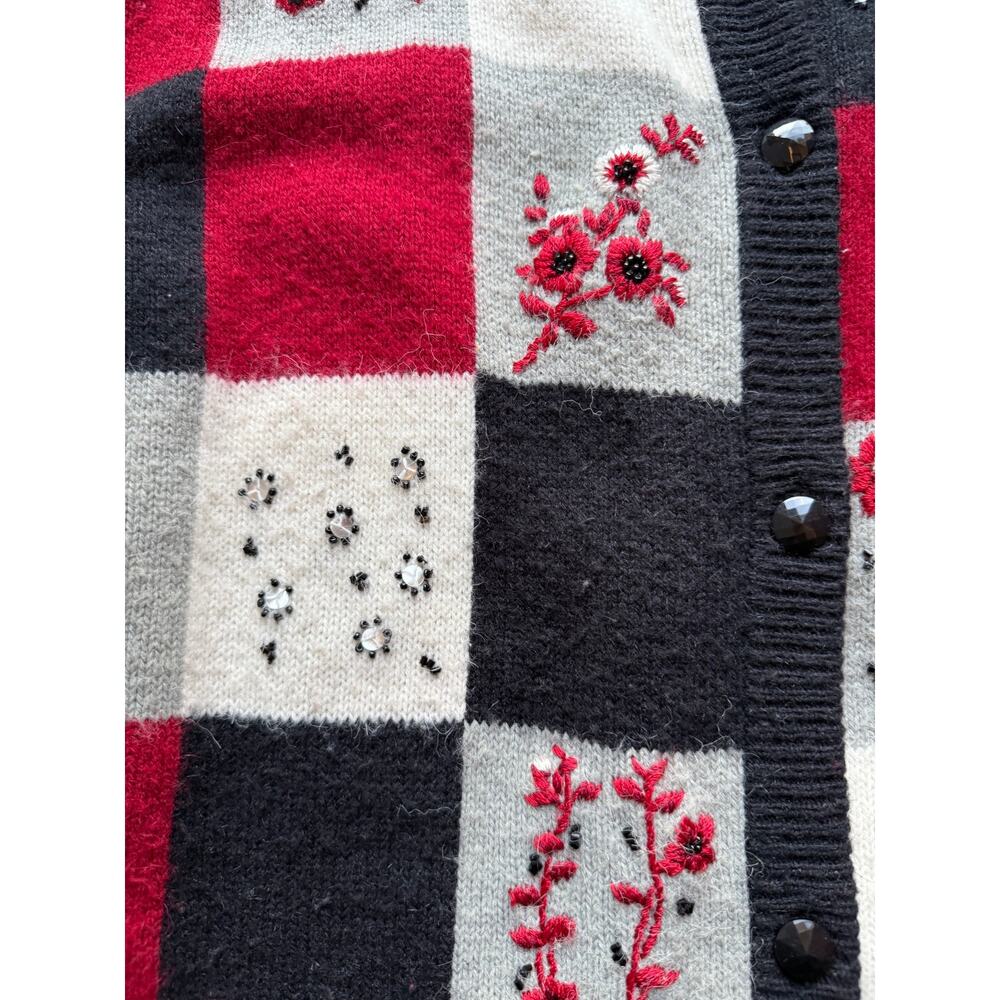 Vintage Graff Patchwork Cardigan Embroidered Beje… - image 3